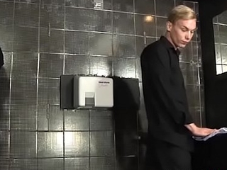 Cock energized homosexuals have anal sex in the air public toilet