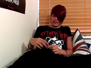 Emo twink Rhys Casey stroking cock after interview